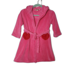 Lands End Pink Hooded Bathrobe Robe with Heart Pockets Girls Size 4